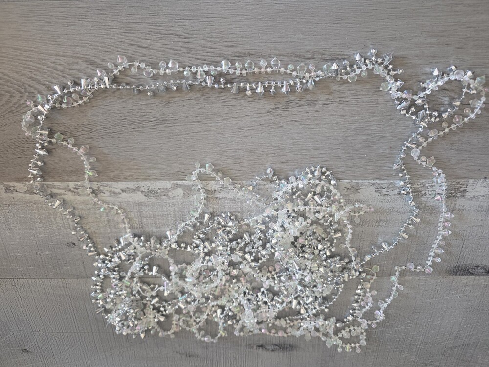 Kurt Adler 14' Strand Holiday Garland White Iridescent Beaded Christmas 124g